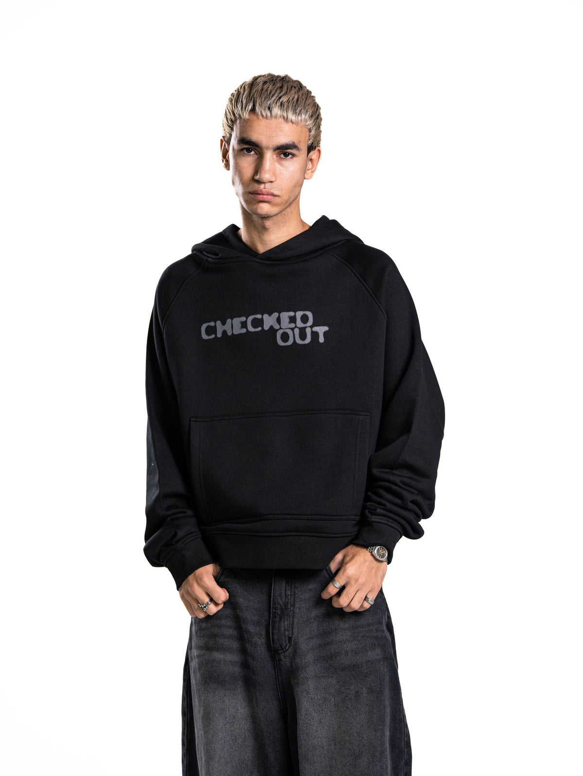 Checked Out Heavyweight Hoodie in Black