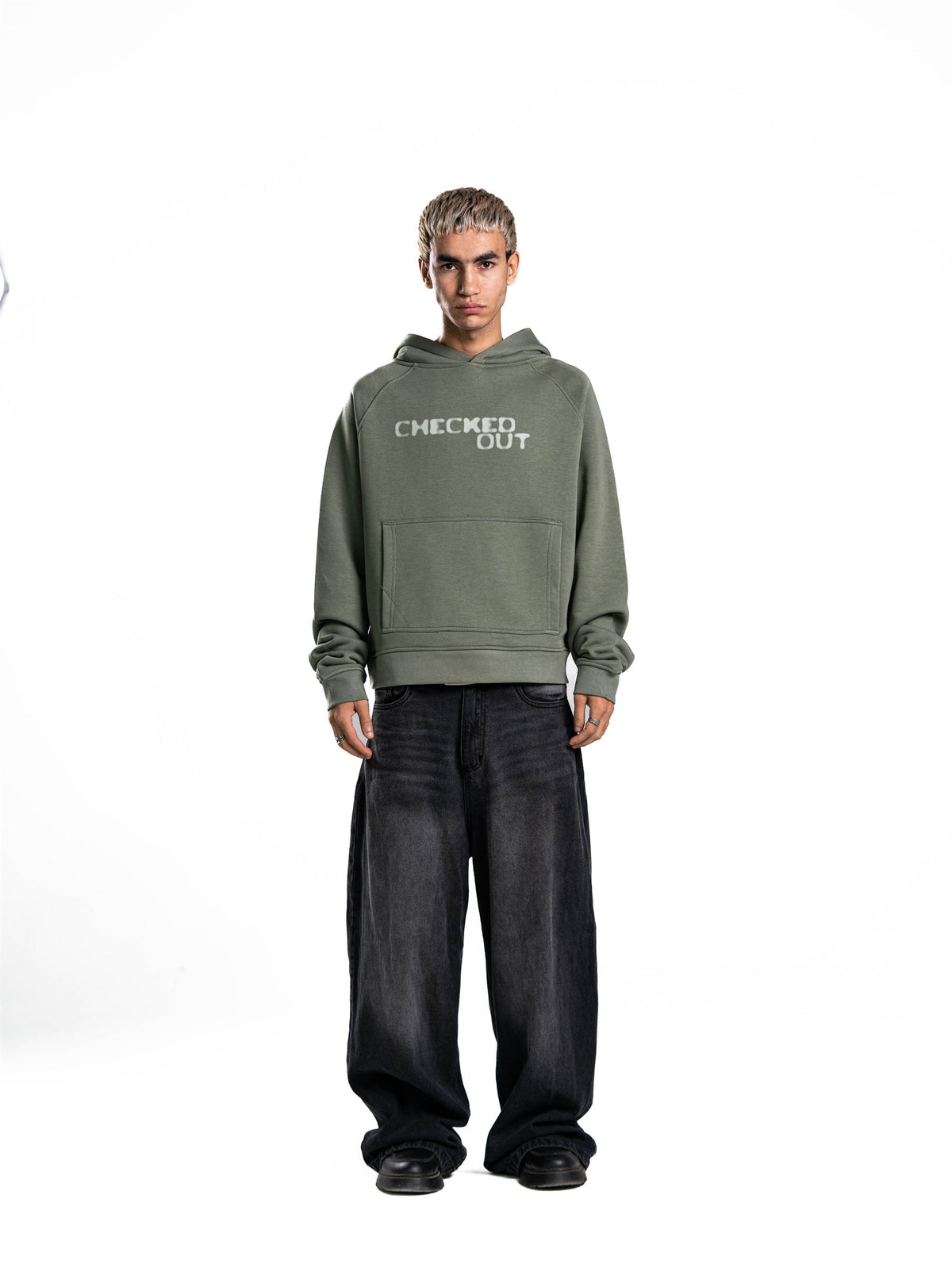 Checked Out Heavyweight Hoodie in Sage Green