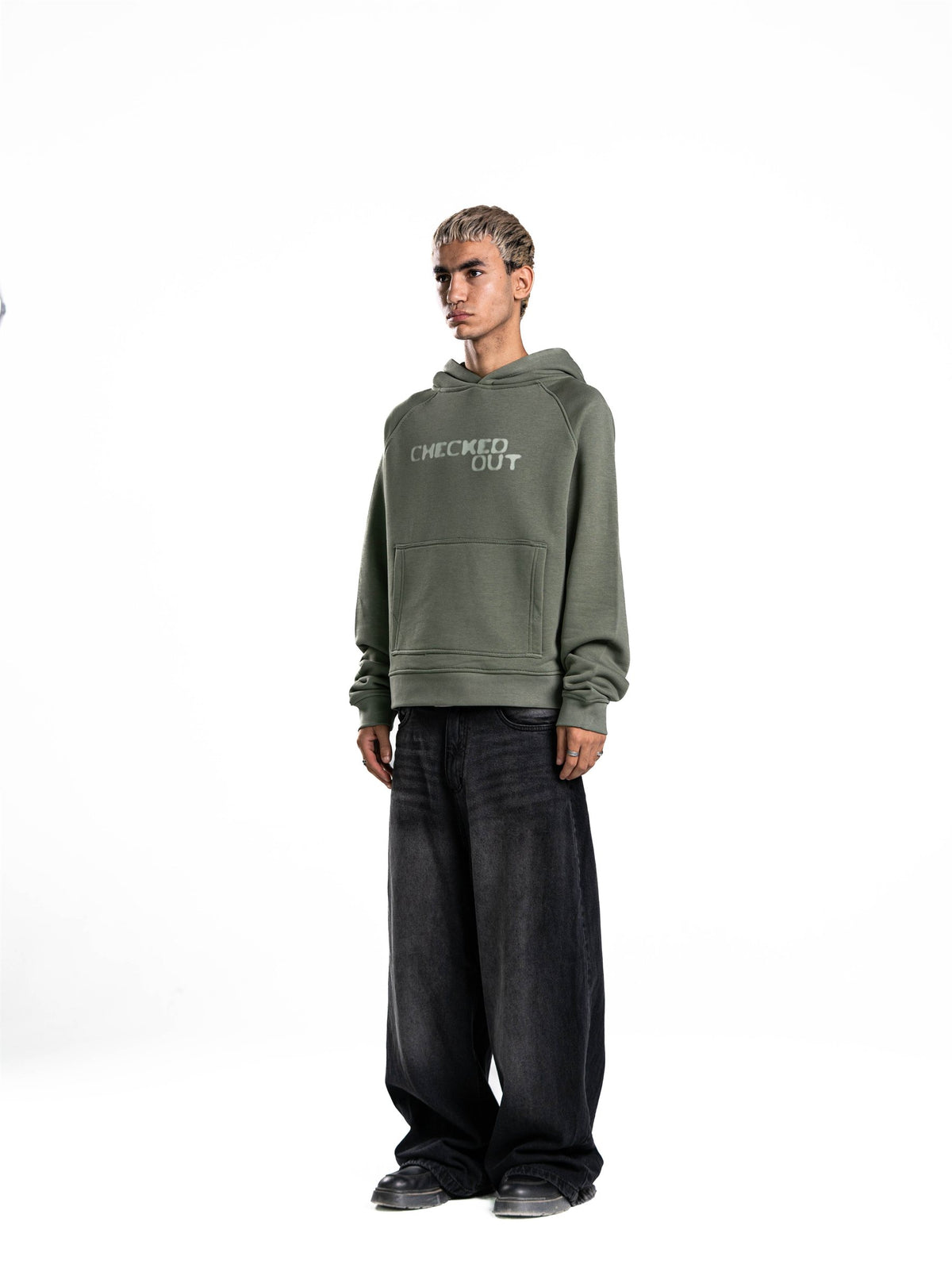 Checked Out Heavyweight Hoodie in Sage Green
