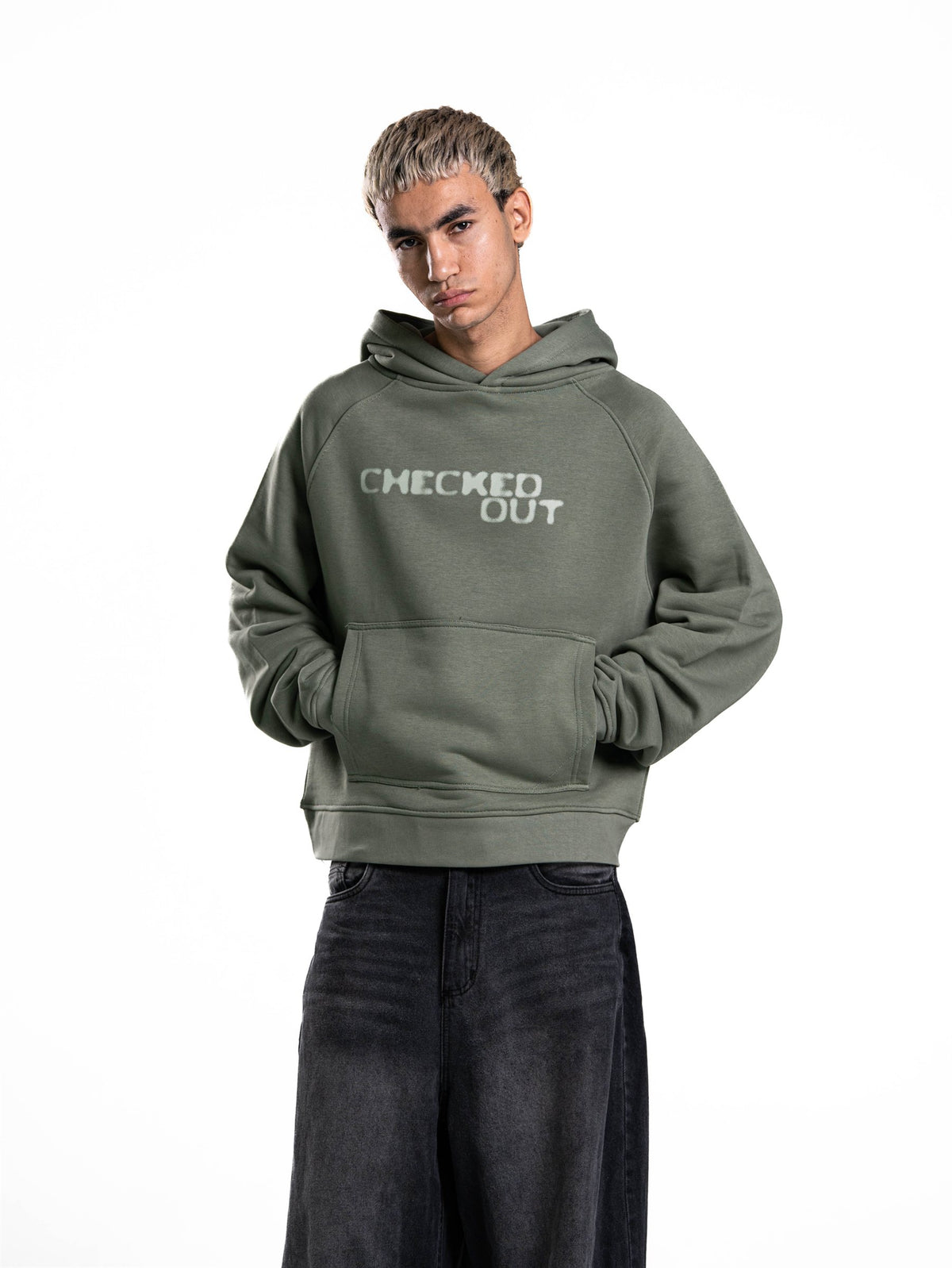 Checked Out Heavyweight Hoodie in Sage Green