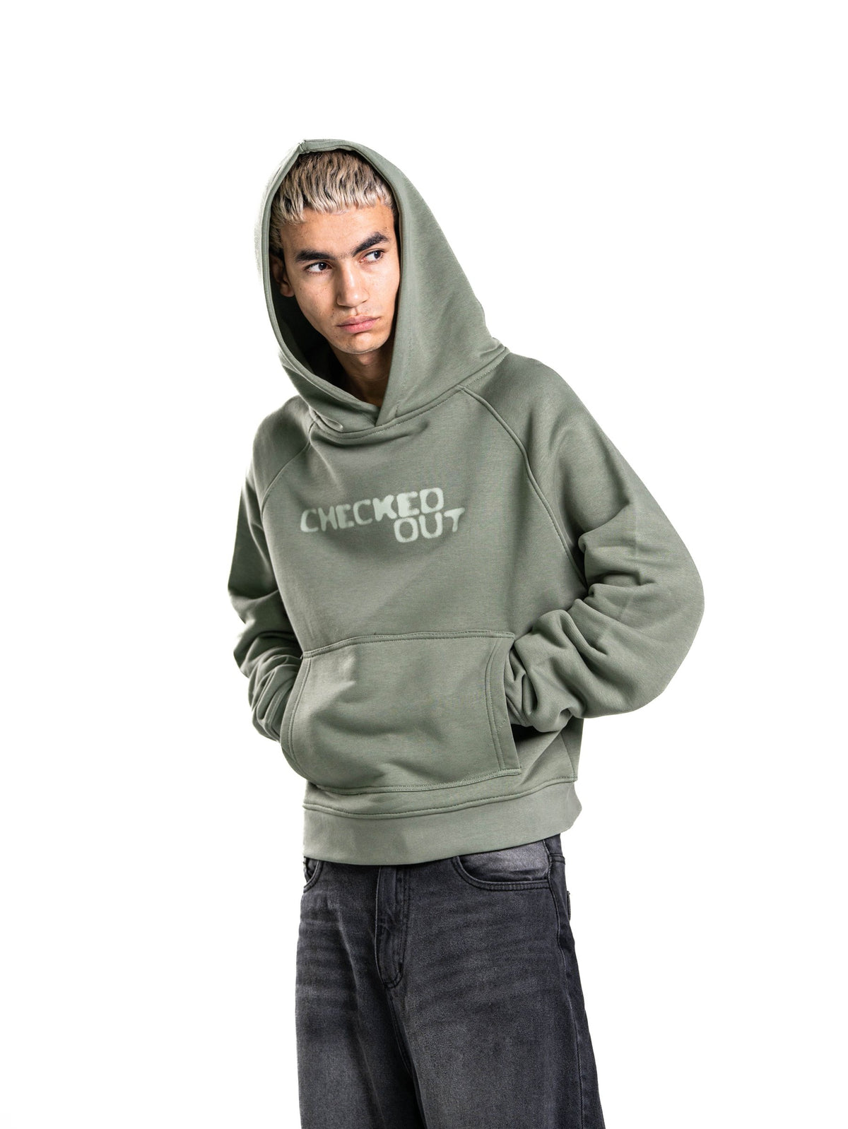 Checked Out Heavyweight Hoodie in Sage Green